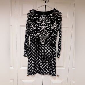 White House Black Market Ornate Black and White Dress